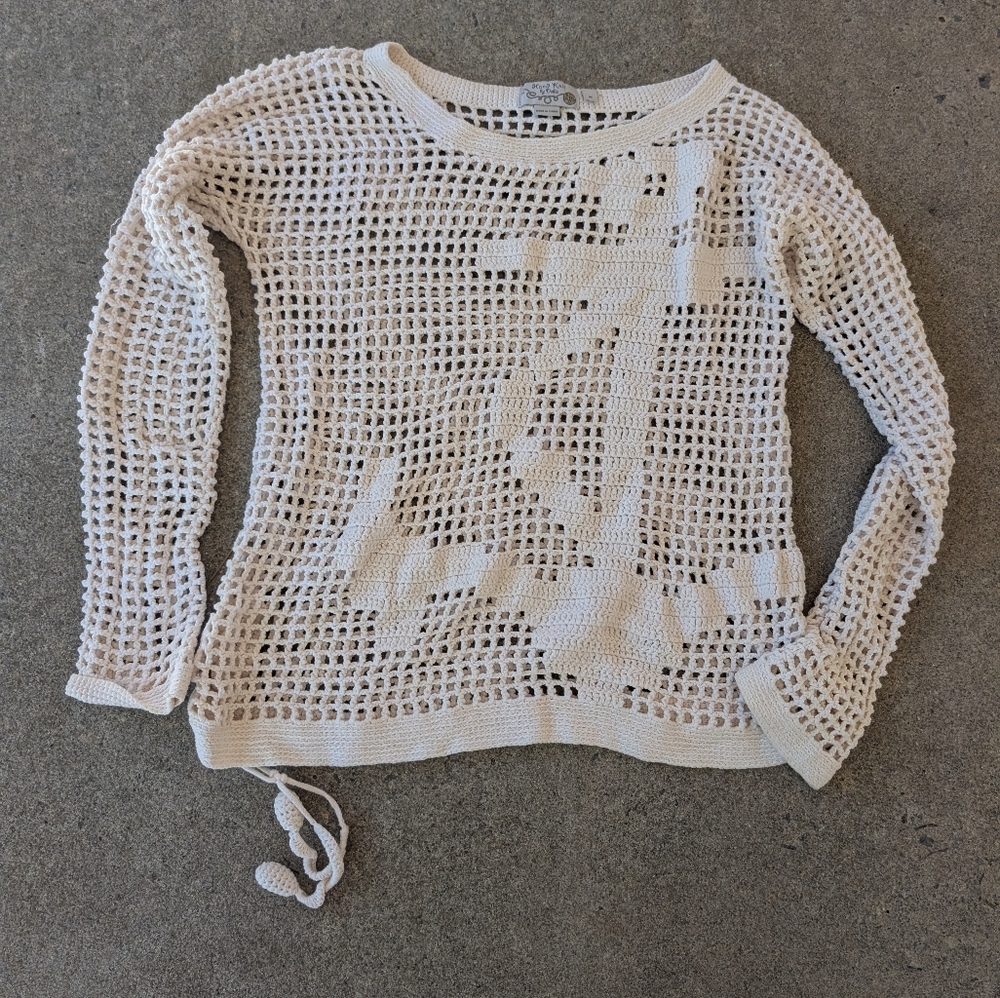 Anthropologie Handknit By Dollie Anchor Crochet Knit Sweater